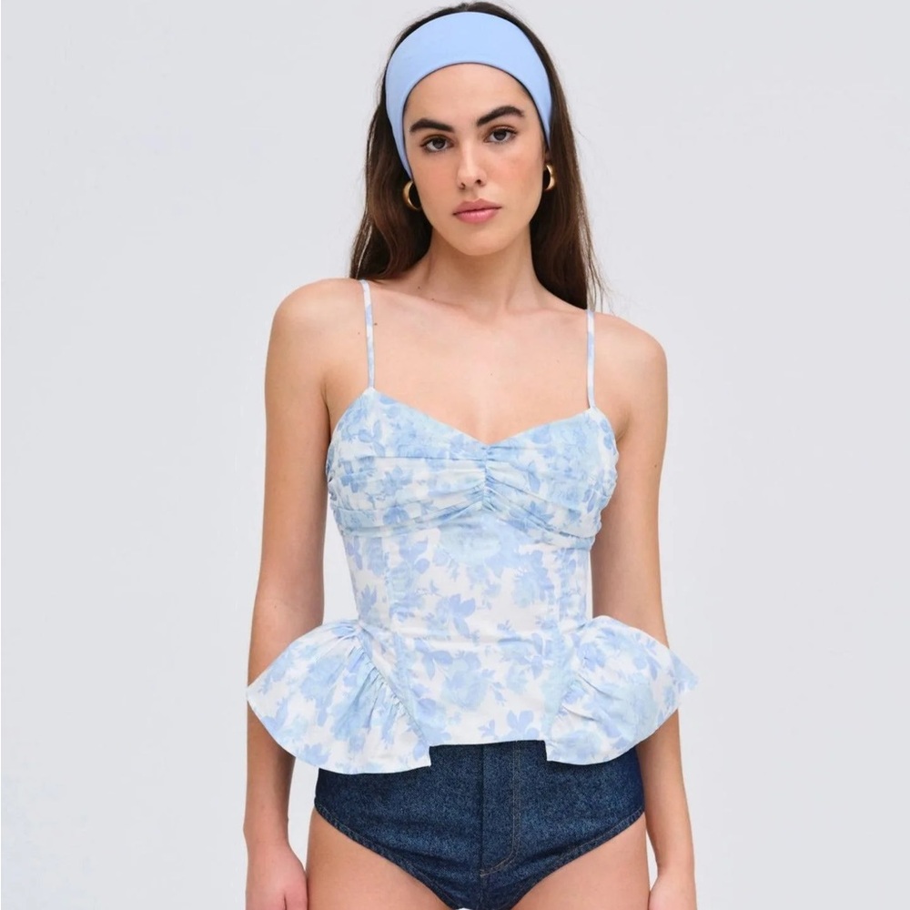 Blue Floral Peplum Top